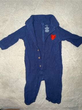 Cat & Jack Navy Blue Footed One-Piece with Red Heart